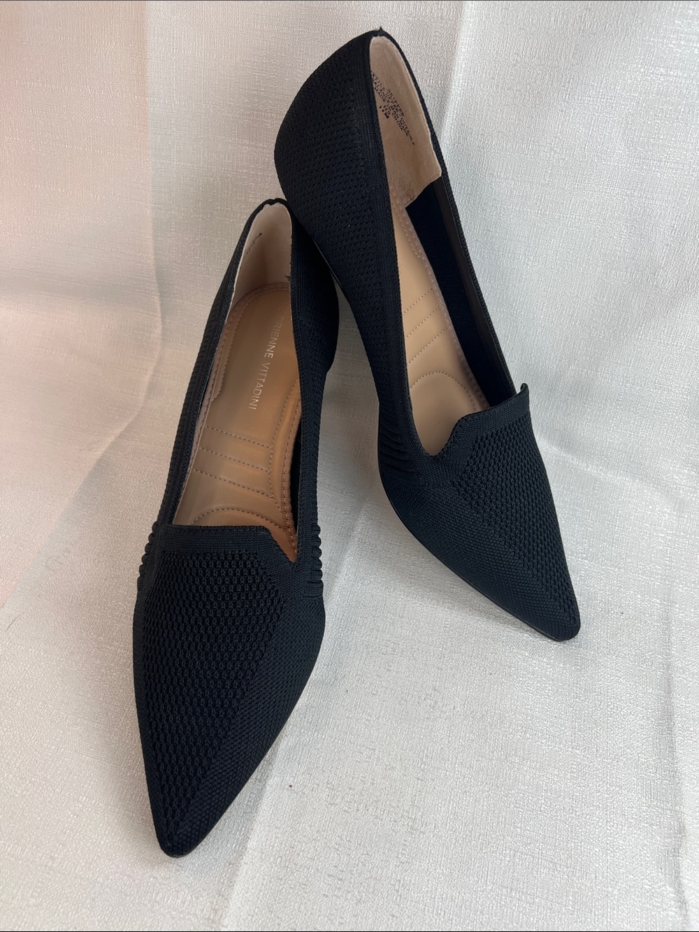 Adrienne Vittadini, black woven kitten heels